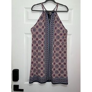 NWT Max Studio Sleeveless Shift Dress Women's Large Blue Red Floral Stretch Boho